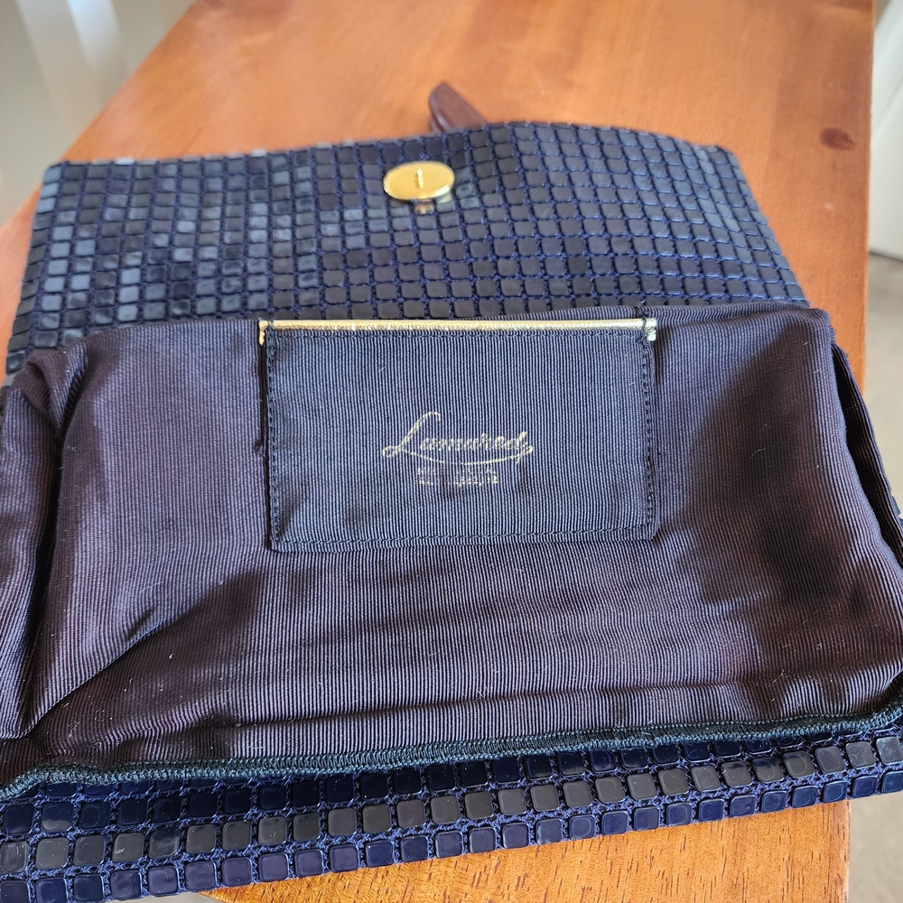 Vintage Lumured Navy Blue Evening Bag/Clutch, Piet Beading, Excellent Condition - Picture 4 of 5
